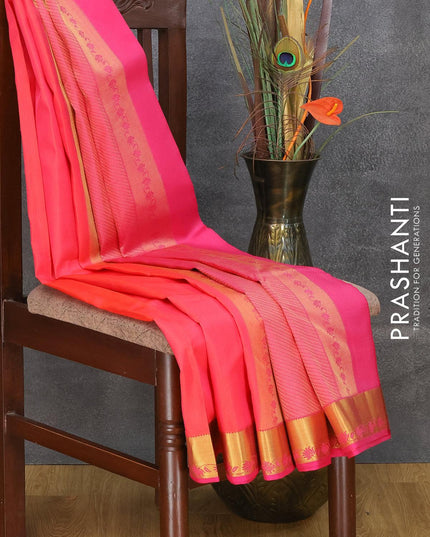 Pure kanjivaram silk saree dual shade of pinkish orange and pink with allover self emboss and zari woven floral border - {{ collection.title }} by Prashanti Sarees