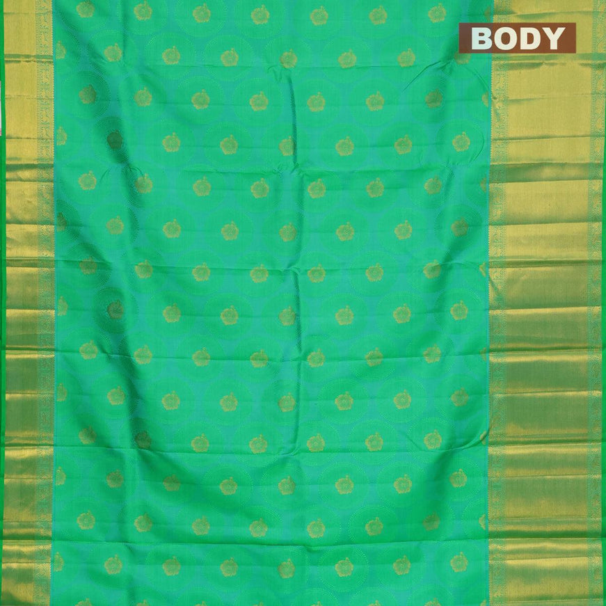 Pure kanjivaram silk saree dual shade of teal blue and green with allover self emboss & zari buttas and long zari woven border - {{ collection.title }} by Prashanti Sarees