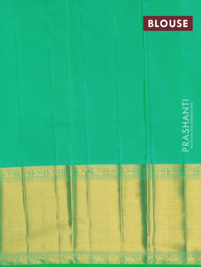 Pure kanjivaram silk saree dual shade of teal blue and green with allover self emboss & zari buttas and long zari woven border - {{ collection.title }} by Prashanti Sarees