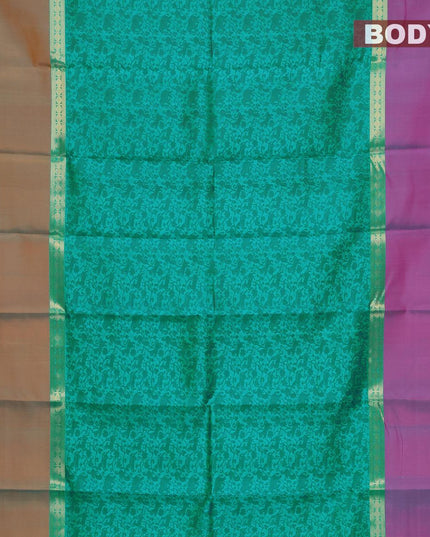 Pure kanjivaram silk saree dual shade of teal blue with allover thread weaves and ganga jamuna border - {{ collection.title }} by Prashanti Sarees