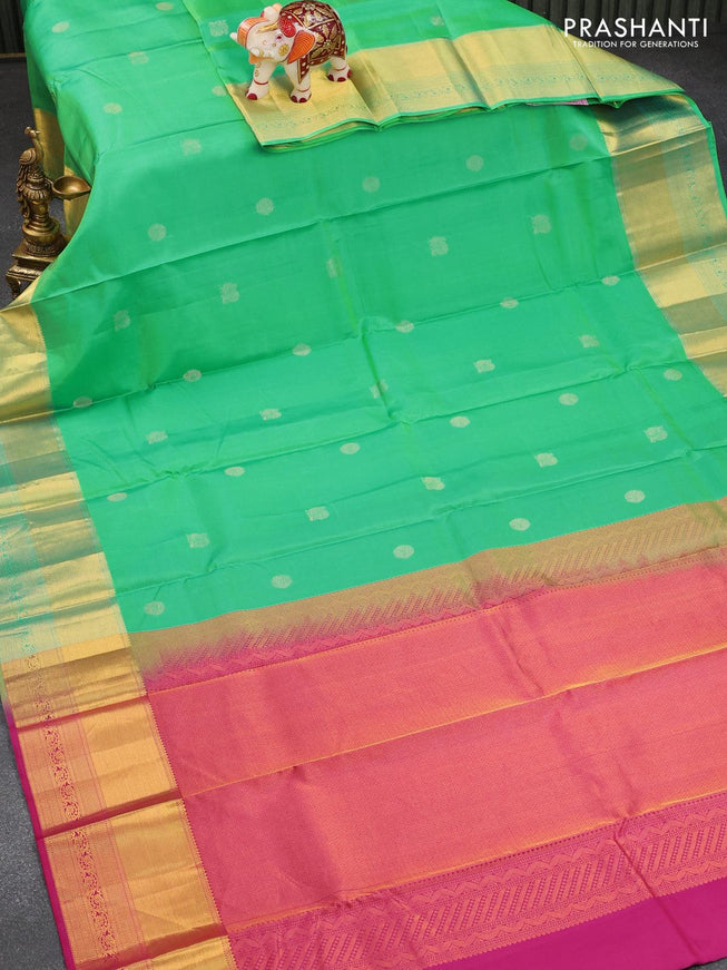 Pure kanjivaram silk saree dual shade of teal green and pink with zari woven buttas and zari woven border - {{ collection.title }} by Prashanti Sarees