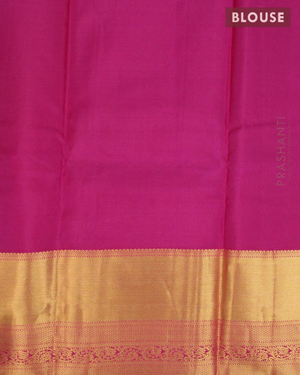 Pure kanjivaram silk saree dual shade of teal green and pink with zari woven buttas and zari woven border - {{ collection.title }} by Prashanti Sarees
