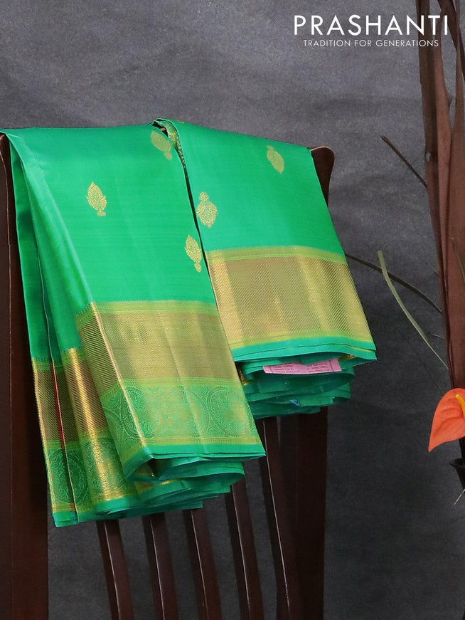 Pure kanjivaram silk saree dual shade of teal green with zari woven buttas and rich zari woven border Butta style - {{ collection.title }} by Prashanti Sarees