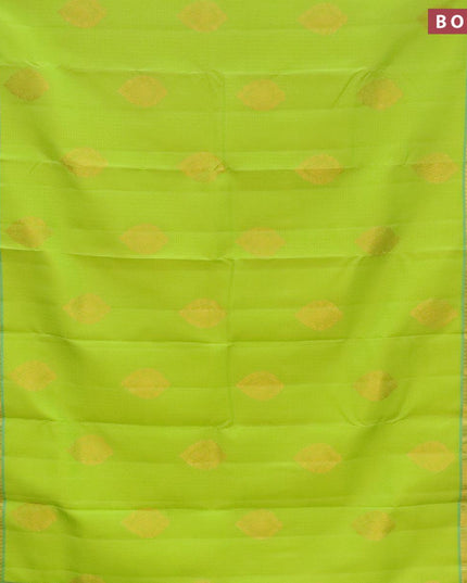Pure Kanjivaram silk saree flourescent green and dual shade of light blue with allover self emboss zari buttas and rich zari woven border - {{ collection.title }} by Prashanti Sarees