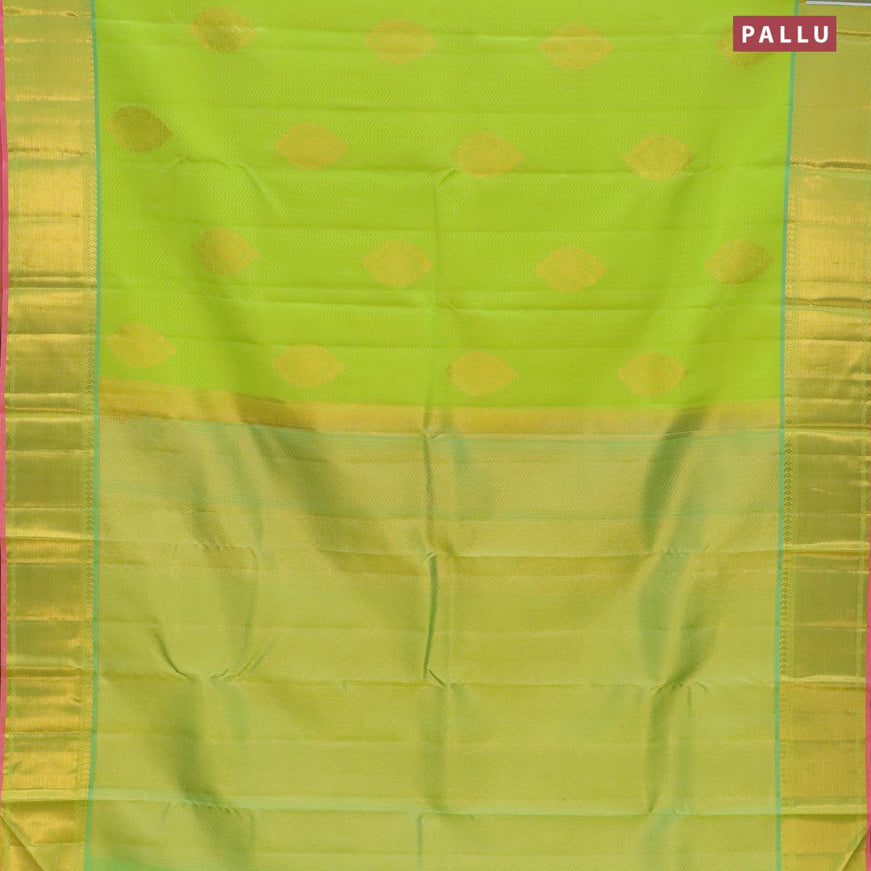 Pure Kanjivaram silk saree flourescent green and dual shade of light blue with allover self emboss zari buttas and rich zari woven border - {{ collection.title }} by Prashanti Sarees