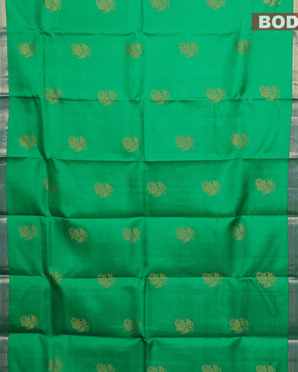 Pure kanjivaram silk saree green and blue with allover self emboss floral zari buttas and zari woven border - {{ collection.title }} by Prashanti Sarees