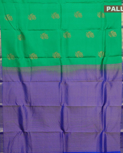 Pure kanjivaram silk saree green and blue with allover self emboss floral zari buttas and zari woven border - {{ collection.title }} by Prashanti Sarees