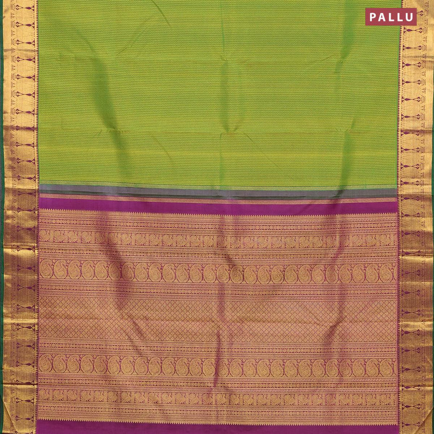 Pure kanjivaram silk saree green and deep purple with allover self emboss and rich zari woven border - {{ collection.title }} by Prashanti Sarees