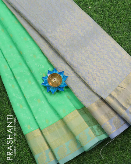 Pure Kanjivaram silk saree green and grey with allover self emboss & zari buttas and zari woven border - {{ collection.title }} by Prashanti Sarees