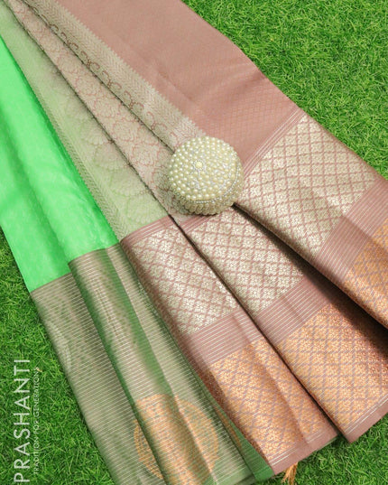 Pure kanjivaram silk saree green and pastal shade with allover self emboss and zari lines & zari butta border - {{ collection.title }} by Prashanti Sarees