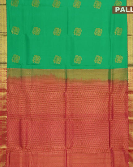Pure kanjivaram silk saree green and pink shade with zari woven floral buttas and zari woven border - {{ collection.title }} by Prashanti Sarees