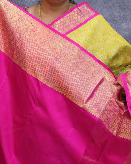 Pure Kanjivaram silk saree green and pink with allover brocade weaves and long rich annam zari woven border - {{ collection.title }} by Prashanti Sarees