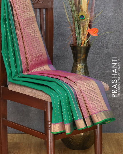 Pure kanjivaram silk saree green and pink with allover zari weaves and zari woven border - {{ collection.title }} by Prashanti Sarees