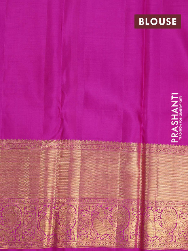 Pure kanjivaram silk saree green and pink with allover zari woven brocade weaves and long rich annam design zari woven border - {{ collection.title }} by Prashanti Sarees