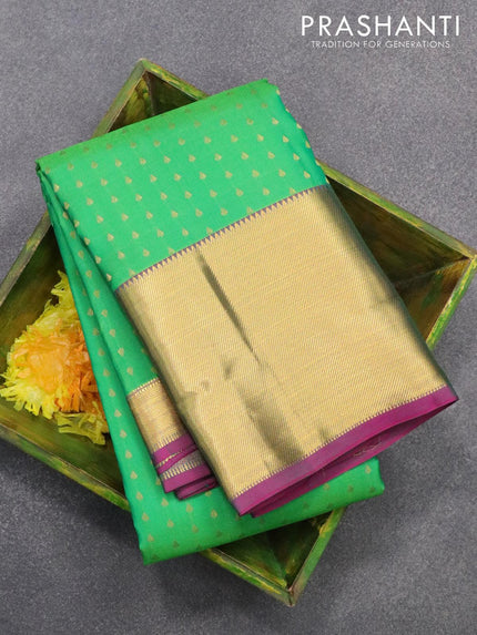 Pure kanjivaram silk saree green and pink with allover zari woven butta weaves and zari woven border - {{ collection.title }} by Prashanti Sarees