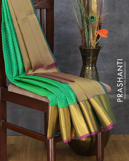 Pure kanjivaram silk saree green and pink with allover zari woven butta weaves and zari woven border - {{ collection.title }} by Prashanti Sarees