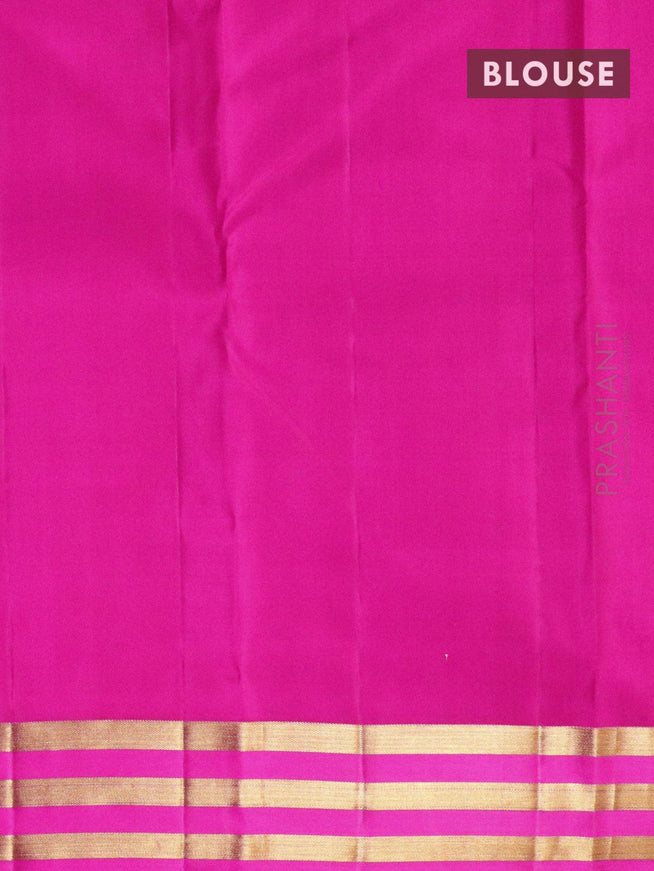 Pure Kanjivaram silk saree green and pink with plain body and zari woven border - {{ collection.title }} by Prashanti Sarees