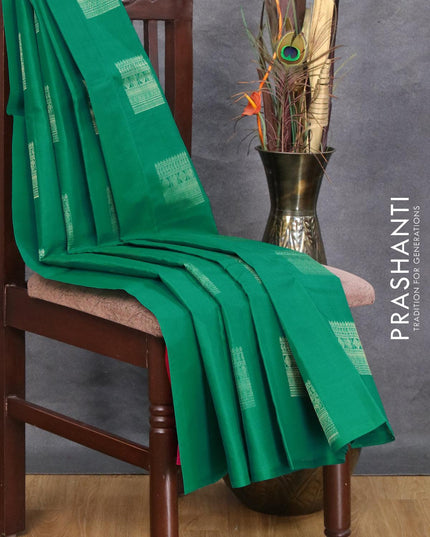 Pure kanjivaram silk saree green and pink with zari woven box type buttas in borderless style - {{ collection.title }} by Prashanti Sarees