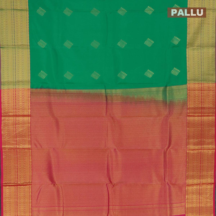 Pure Kanjivaram silk saree green and pink with zari woven buttas and zari woven border - {{ collection.title }} by Prashanti Sarees