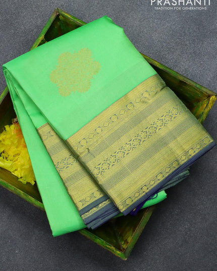 Pure kanjivaram silk saree green shade and blue with zari woven buttas and zari woven border - {{ collection.title }} by Prashanti Sarees