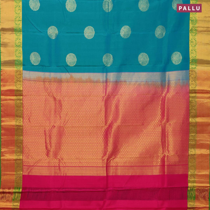 Pure kanjivaram silk saree light blue and green with zari woven buttas and annam zari woven border - {{ collection.title }} by Prashanti Sarees