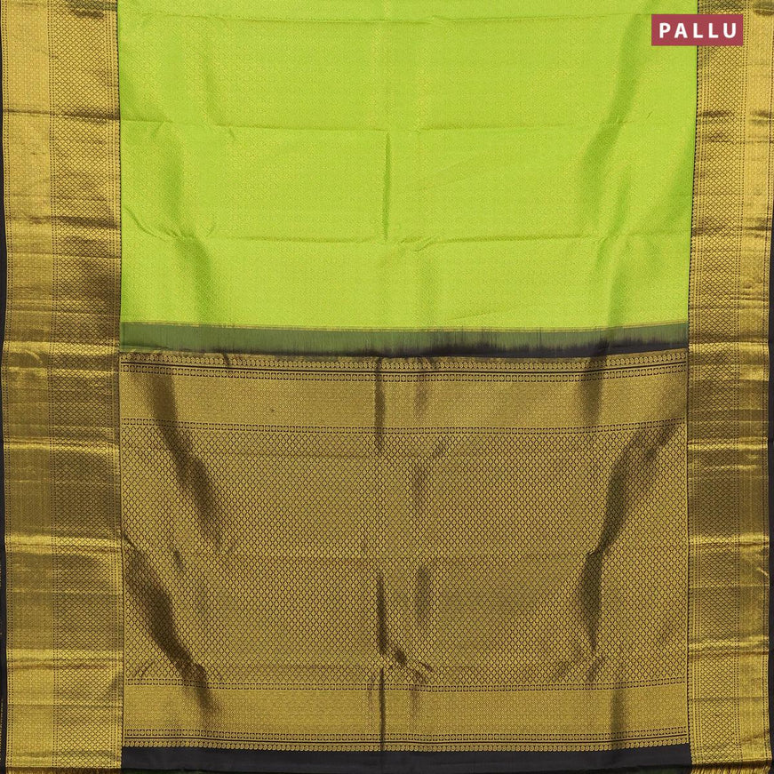 Pure kanjivaram silk saree light green and black with allover zari woven brocade pattern and long zari woven border - {{ collection.title }} by Prashanti Sarees