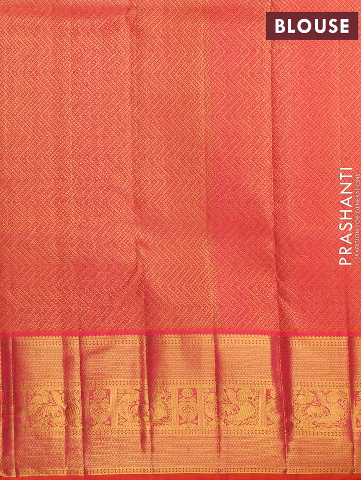 Pure kanjivaram silk saree light green and dual shade of orange with allover zari woven brocade weaves and rich zari woven border - {{ collection.title }} by Prashanti Sarees