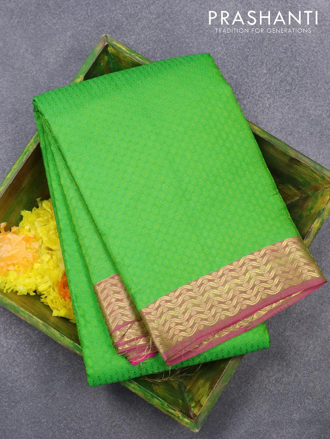 Pure kanjivaram silk saree light green and pink with allover self emboss and zari woven border - {{ collection.title }} by Prashanti Sarees