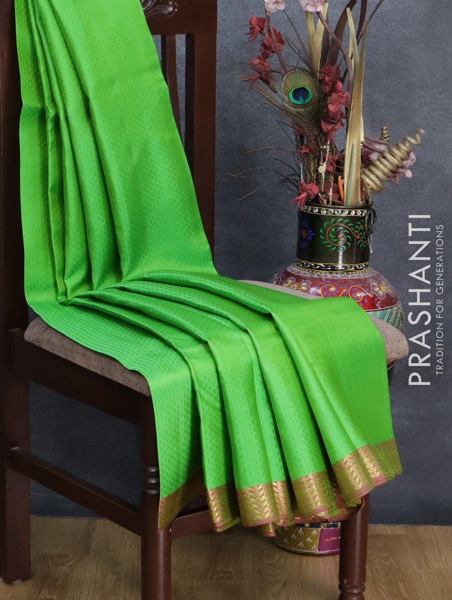 Pure kanjivaram silk saree light green and pink with allover self emboss and zari woven border - {{ collection.title }} by Prashanti Sarees