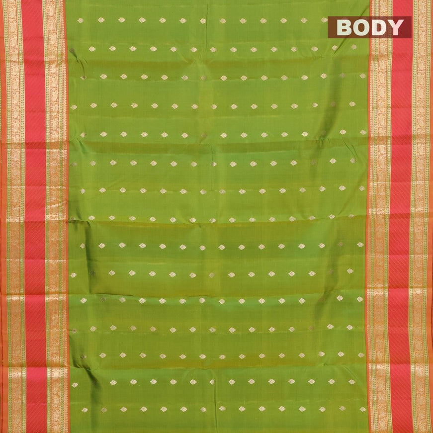 Pure kanjivaram silk saree light green and pink with allover zari woven buttas and elephant zari woven border - {{ collection.title }} by Prashanti Sarees