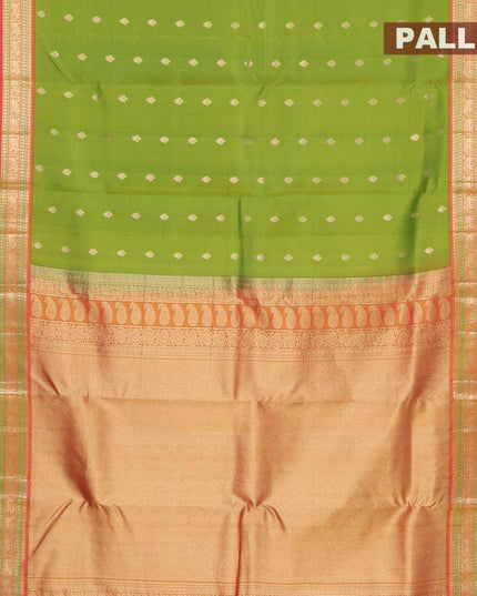 Pure kanjivaram silk saree light green and pink with allover zari woven buttas and elephant zari woven border - {{ collection.title }} by Prashanti Sarees