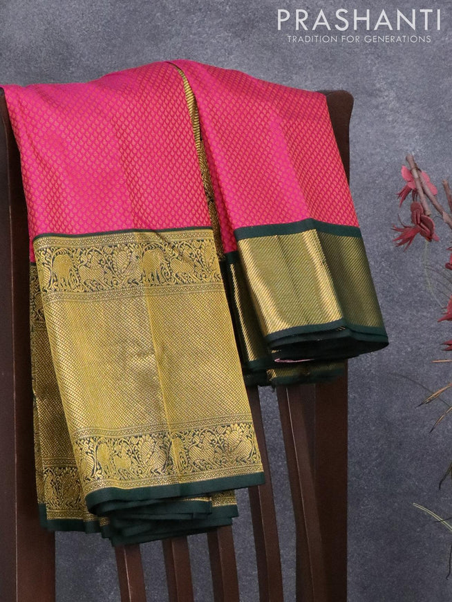 Pure kanjivaram silk saree magenta pink and green with allover self emboss and long rich zari woven korvai border - {{ collection.title }} by Prashanti Sarees