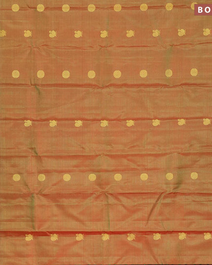 Pure kanjivaram silk saree manthulir green and red with allover zari weave annam & rudhraksha buttas and annam zari woven border - {{ collection.title }} by Prashanti Sarees