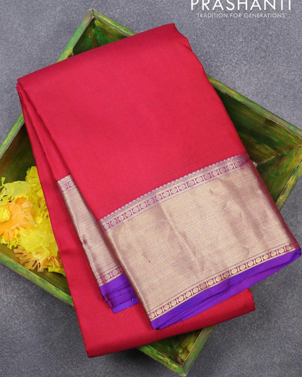 Pure kanjivaram silk saree maroon and dual shade of purple with plain body and zari woven bavanji border - {{ collection.title }} by Prashanti Sarees