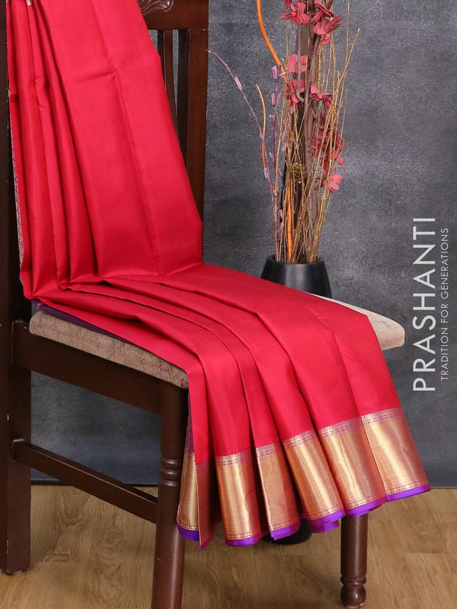 Pure kanjivaram silk saree maroon and dual shade of purple with plain body and zari woven bavanji border - {{ collection.title }} by Prashanti Sarees