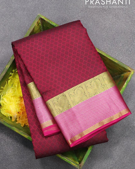 Pure kanjivaram silk saree maroon and pink with allover self emboss and zari woven border - {{ collection.title }} by Prashanti Sarees