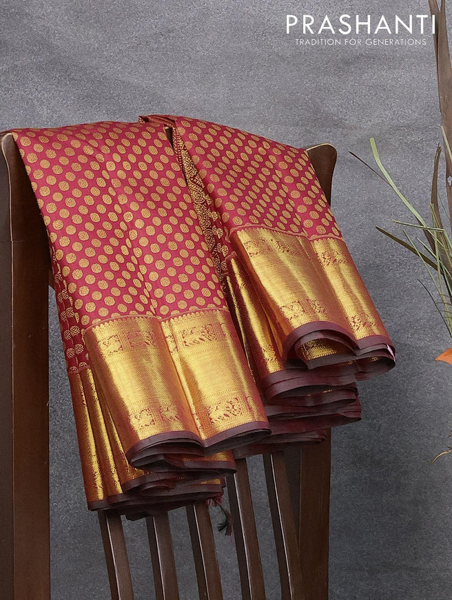 Pure kanjivaram silk saree maroon with allover zari woven butta weaves and annam zari woven border - {{ collection.title }} by Prashanti Sarees
