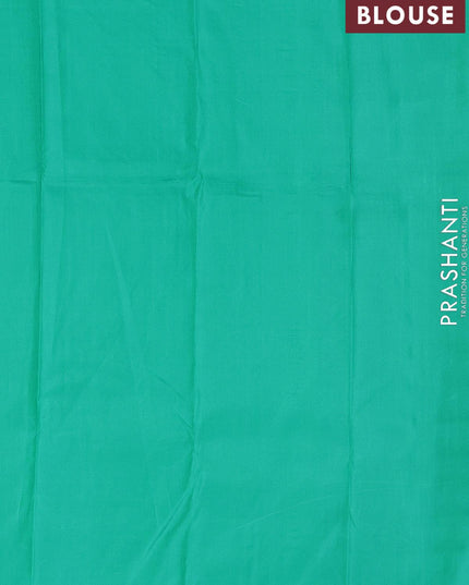 Pure kanjivaram silk saree mehendi green and teal blue with zari woven buttas and piping border - {{ collection.title }} by Prashanti Sarees