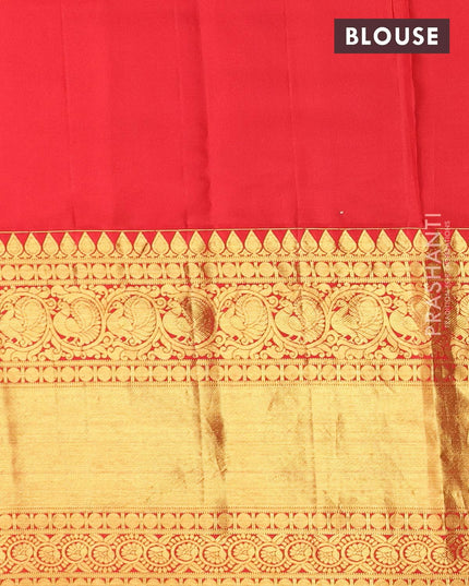 Pure kanjivaram silk saree olive green and red with allover digital kalamkari prints and long rich zari woven border - {{ collection.title }} by Prashanti Sarees