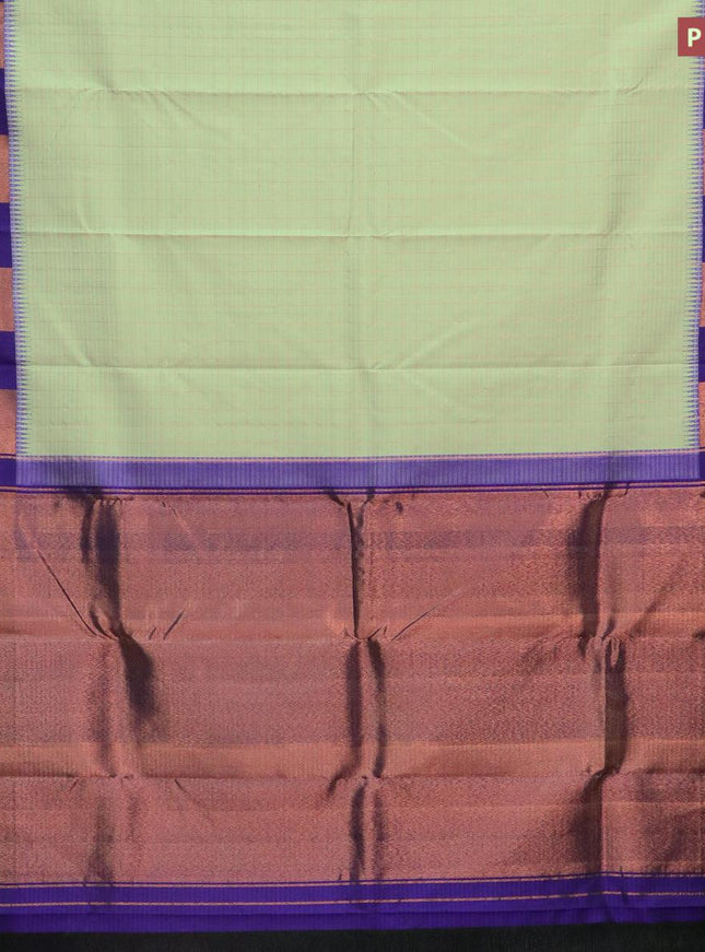 Pure kanjivaram silk saree pastel grey and blue with allover zari checked pattern and copper zari woven box type border - {{ collection.title }} by Prashanti Sarees