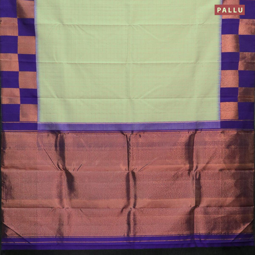 Pure kanjivaram silk saree pastel grey and blue with allover zari checked pattern and copper zari woven box type border - {{ collection.title }} by Prashanti Sarees