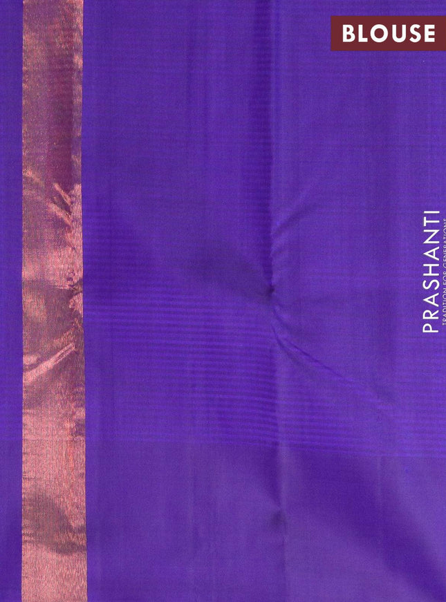 Pure kanjivaram silk saree pastel grey and blue with allover zari checked pattern and copper zari woven box type border - {{ collection.title }} by Prashanti Sarees