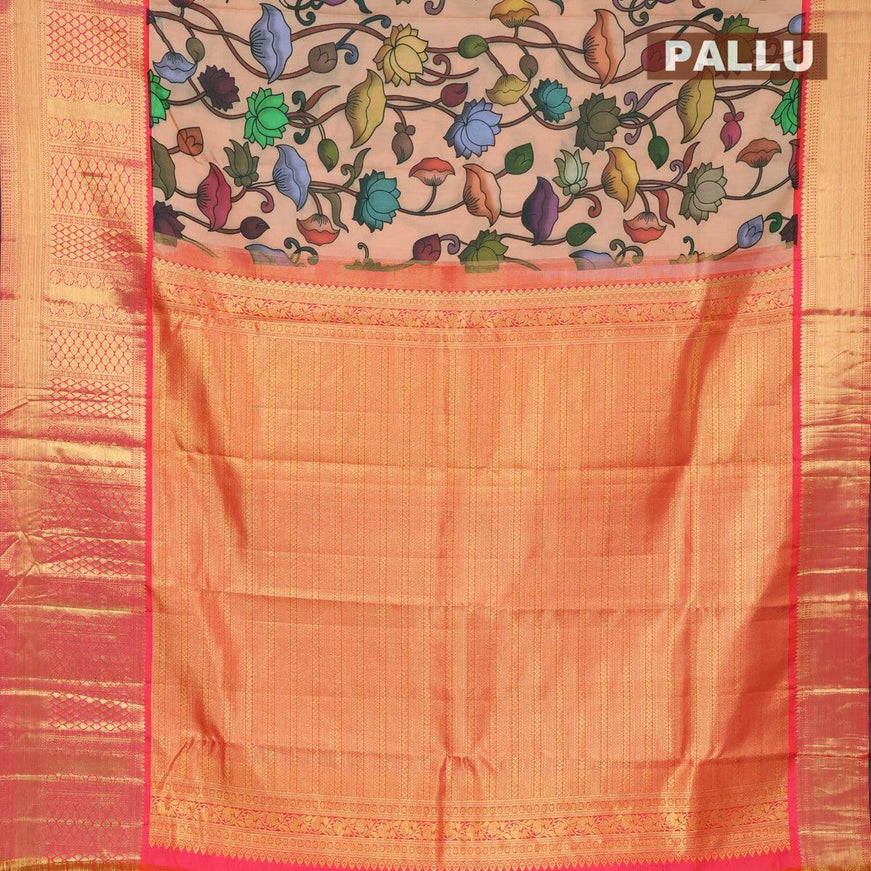 Pure kanjivaram silk saree pastel peach and pink with allover digital prints and zari woven border - {{ collection.title }} by Prashanti Sarees