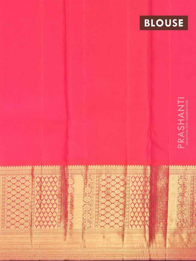 Pure kanjivaram silk saree pastel peach and pink with allover digital prints and zari woven border - {{ collection.title }} by Prashanti Sarees