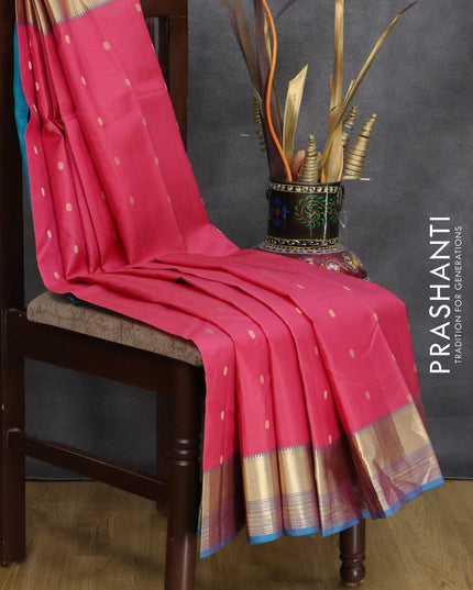 Pure kanjivaram silk saree pink and cs blue with zari woven buttas and zari woven border - {{ collection.title }} by Prashanti Sarees