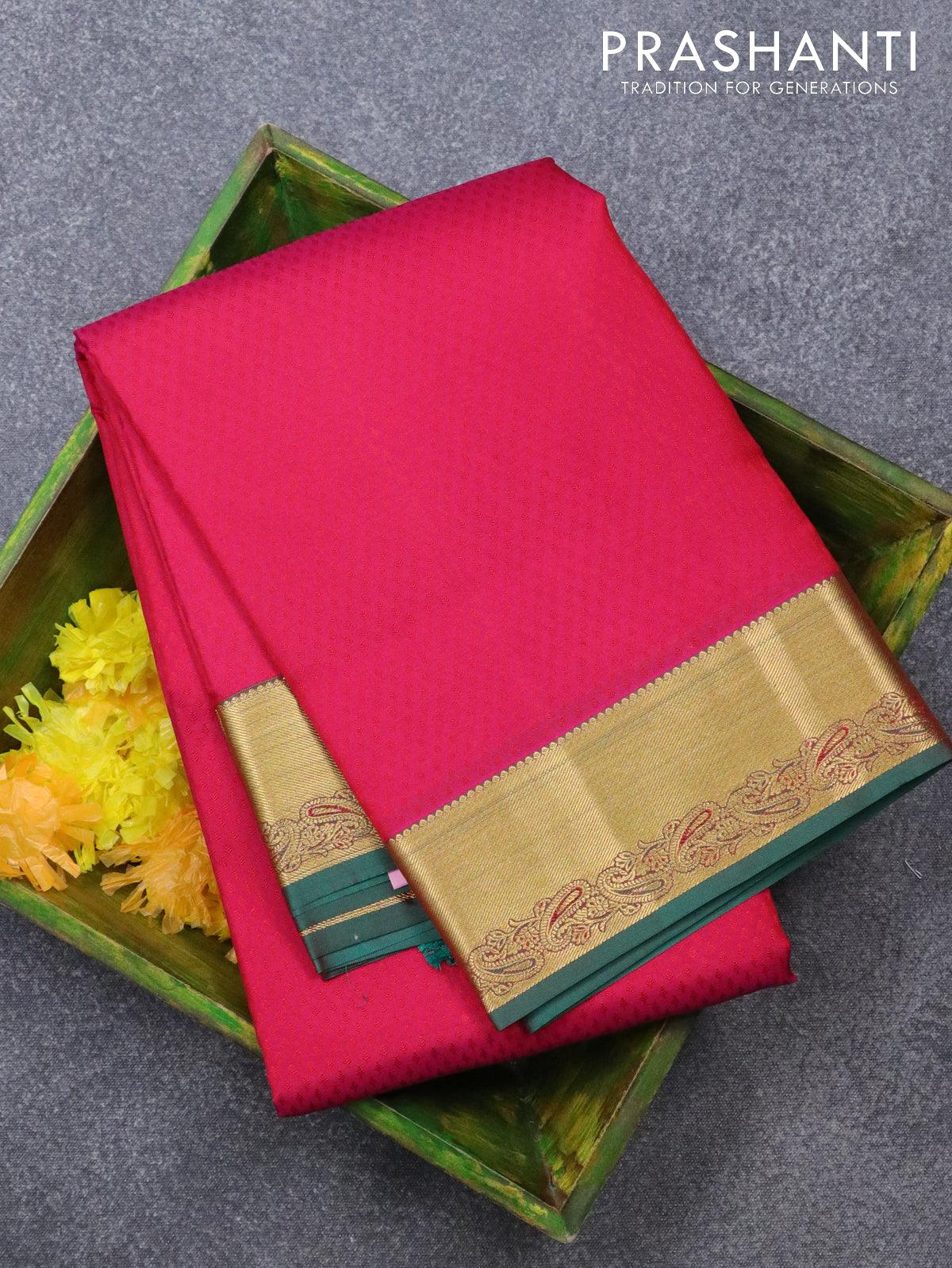 Pure kanjivaram silk saree pink and green with allover self emboss and Prashanti Sarees