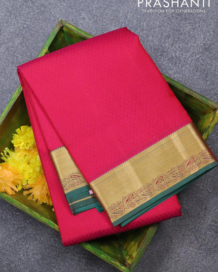 Pure kanjivaram silk saree pink and green with allover self emboss and zari woven border - {{ collection.title }} by Prashanti Sarees
