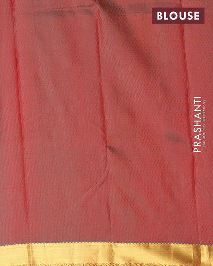 Pure kanjivaram silk saree pink and green with allover self emboss and zari woven border - {{ collection.title }} by Prashanti Sarees
