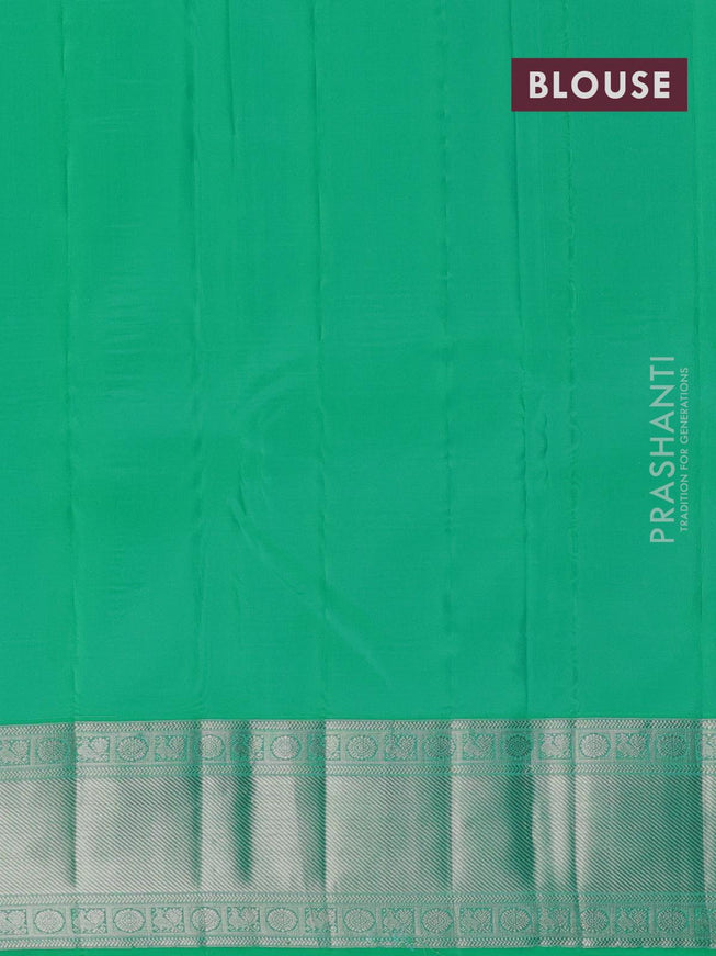 Pure kanjivaram silk saree pink and teal green with allover silver zari woven buttas and silver zari woven border - {{ collection.title }} by Prashanti Sarees