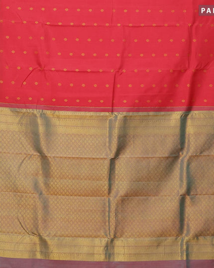 Pure kanjivaram silk saree pink shade and teal blue with zari woven buttas and zari woven border LBX4154 - {{ collection.title }} by Prashanti Sarees